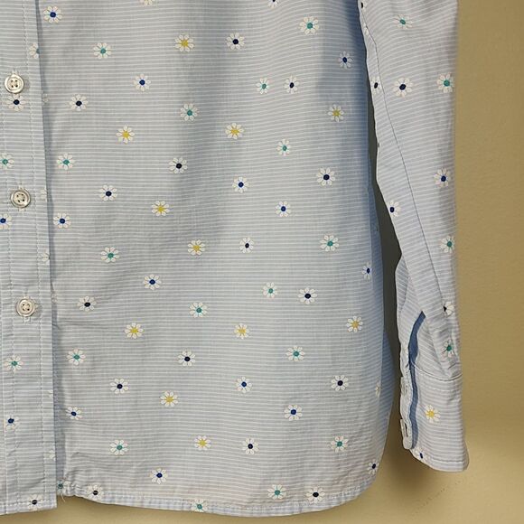 Talbot's Petite Cotton Daisy Print Button Front Long Sleeve Blouse Top - Picture 4 of 10
